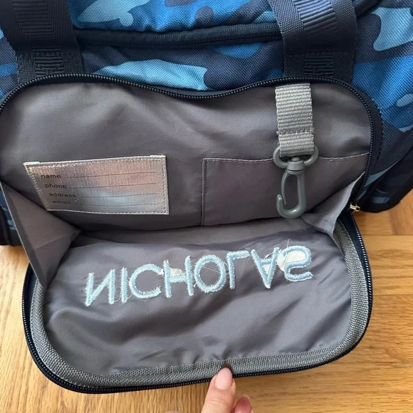 Pottery Barn Kids Blue Camouflage duffel “Nicholas” - Picture 5 of 7